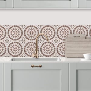 Self-adhesive vinyl kitchen backsplash imitating red cement tiles, MOSAIC pattern, 200 x 40 cm, connectable design