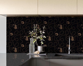 Self-adhesive vinyl kitchen splashback with CAFE pattern, 200 x 40 cm, connectable design