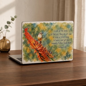 Matthew 6:26 MacBook Case | Christian Laptop Case | Look at the Birds Bible Verse | Watercolor Bird MacBook Cover | Christian Gift