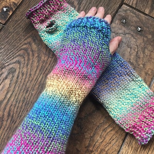 Multicolor Knit Fingerless Gloves, hand made arm warmers winter accessory image 1