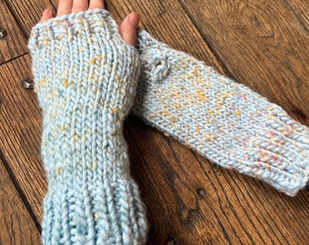 Chunky Knit Fingerless Gloves Hand Made Arm Warmers