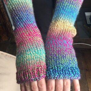 Multicolor Knit Fingerless Gloves, hand made arm warmers winter accessory image 3