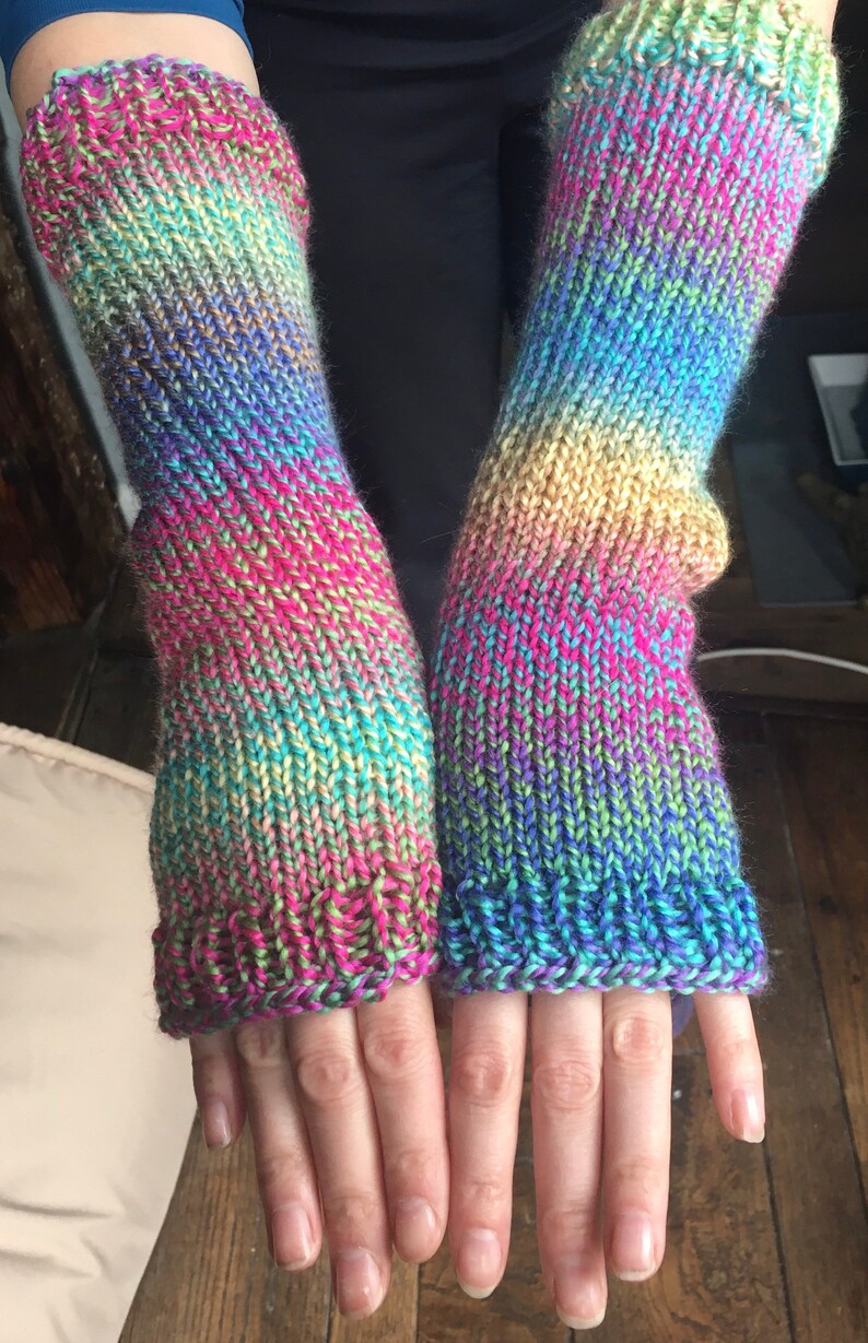 Multicolor Knit Fingerless Gloves, hand made arm warmers winter accessory image 3