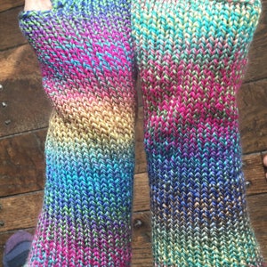 Multicolor Knit Fingerless Gloves, hand made arm warmers winter accessory image 2