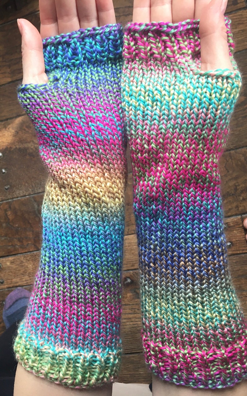 Multicolor Knit Fingerless Gloves, hand made arm warmers winter accessory image 2