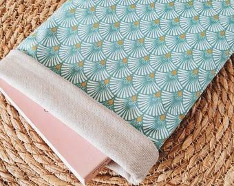 Handmade Green Cotton Book Sleeve: Wave Pattern Book Pouch
