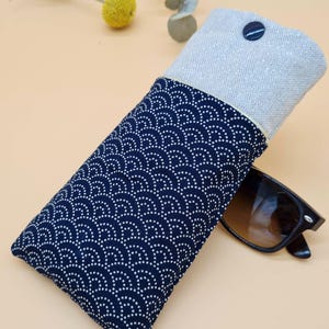 Soft eyeglasses case, sunglasses case, Japanese indigo, soft padded