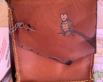 Owl in Tree brown leather purse on sale free shipping