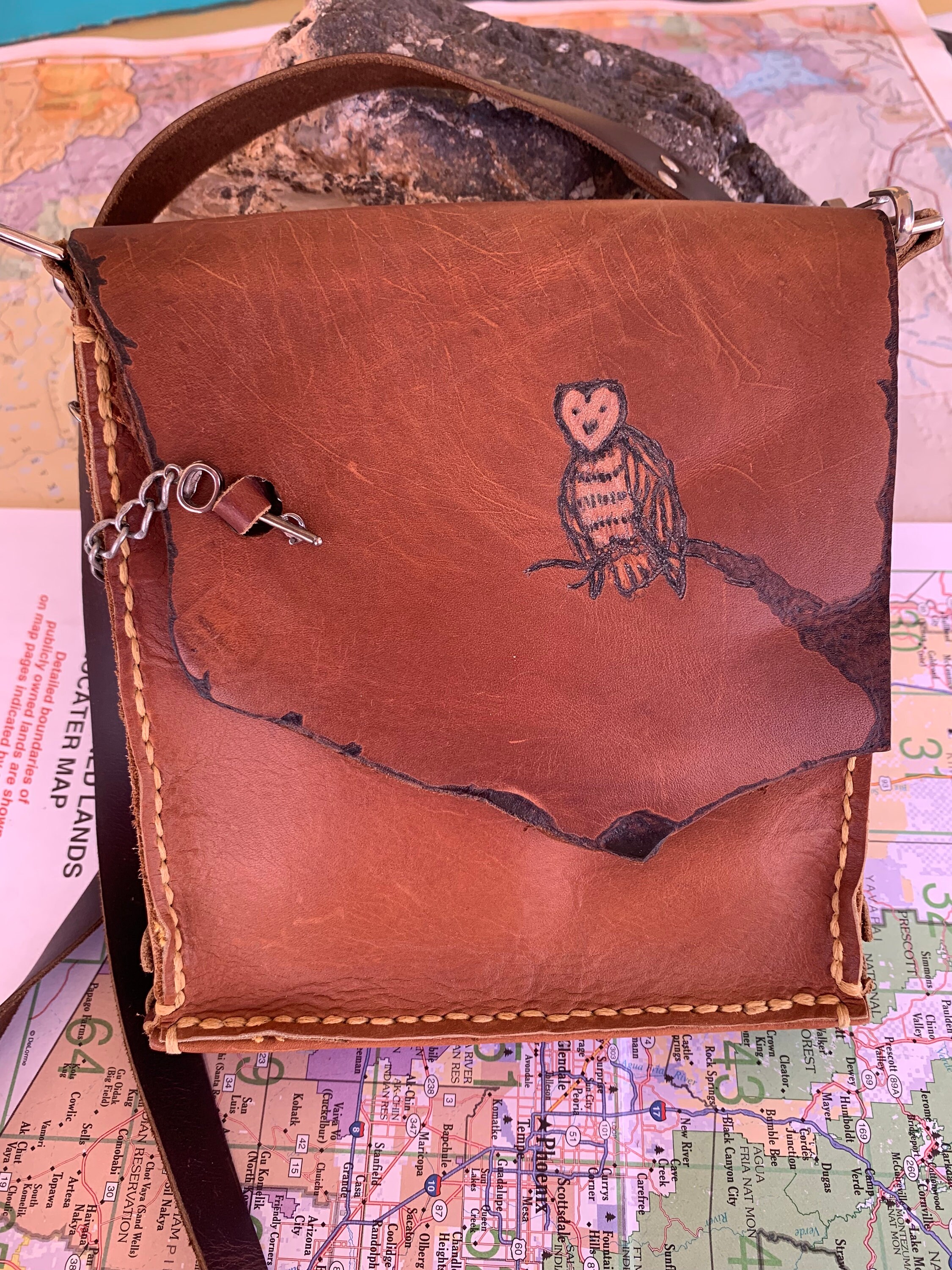 Owl in Tree brown leather purse on sale free shipping