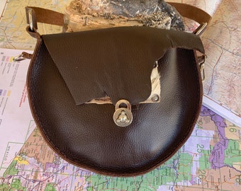 Dark Brown Round Leather Shoulder purse,Crossbody bag free shipping