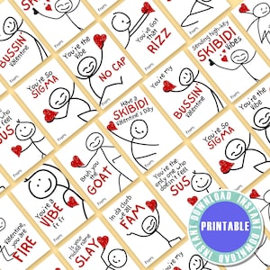 Gen Z Slang Anti Valentinstag Karten für Jungen und Mädchen | Klassenzimmer Printable Lustige Valentinstag Börse | Trending Valentinstag Einzigartige Karten Kinder