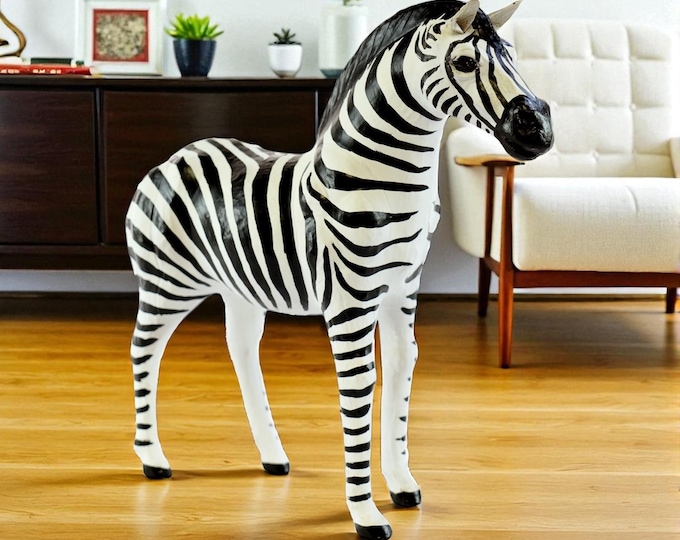 Handcrafted Zebra Sculpture – Mid-Century Safari Figurine