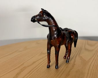 Handcrafted Black Leather Horse Sculpture – Indian Artisan Statue