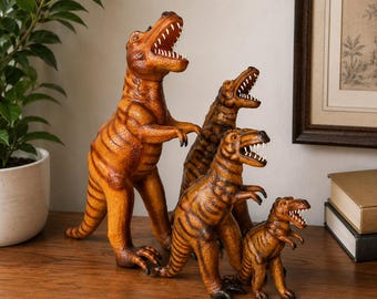 Leather Dinosaur Statue Handmade T-Rex Decor