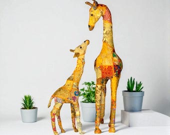 Handmade Mother & Baby Giraffe Sculpture – Artisan Safari Decor