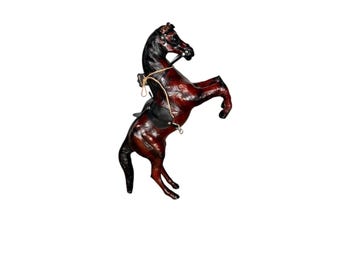 Handcrafted Leather Horse Statue: Mid-Century Equestrian Decor