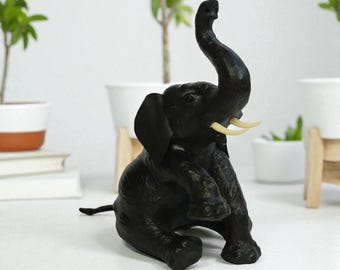 Handcrafted Black Leather Elephant Sculpture – Indian Artisan Decor