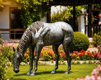 Large Metal Grazing Horse Sculpture - Luxury Garden Horse Statue