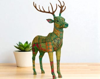 Handcrafted Brown Leather Deer Sculpture