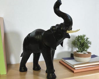 Handcrafted Leather Elephant Sculpture – Indian Artisan Boho Decor
