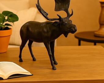 Handcrafted Leather Moose Sculpture – Indian Artisan Cabin Decor