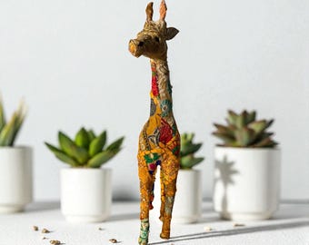 Handcrafted Yellow Giraffe Sculpture – Artisan Safari Home Decor