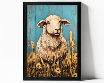 Farmhouse Sheep Print – Rustic Country Wall Art (Digital Download)