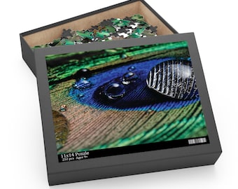 Vibrant Peacock Feather Puzzle – Nature Art, Mindfulness Gift