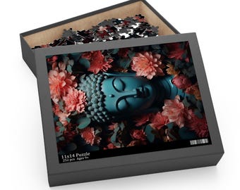 Buddha Statue Jigsaw Puzzle, Floral Zen Decor, Relaxation Game