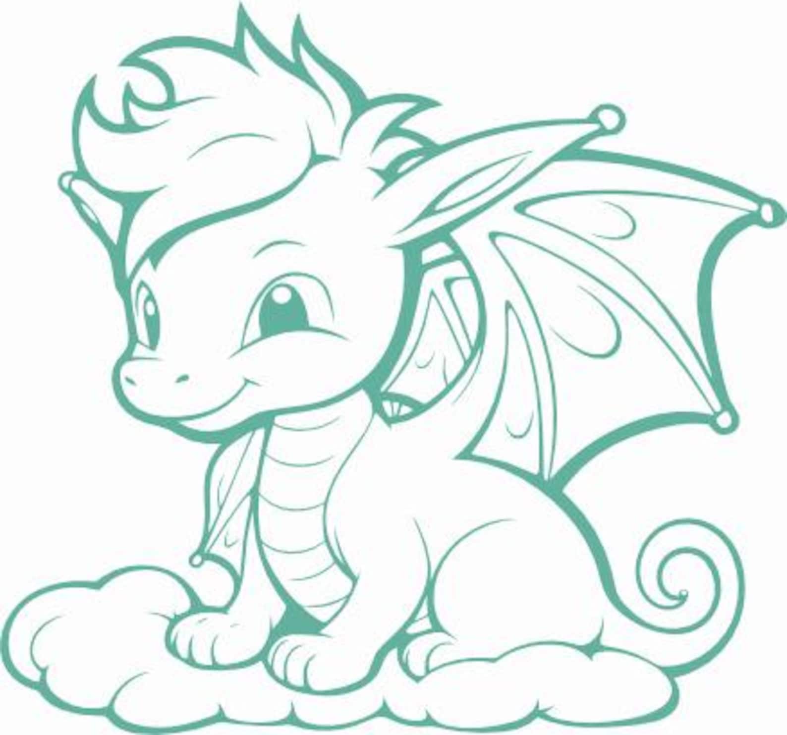 Baby Dragon Svg, Cute Baby Dragon Svg, Fantasy Dragon Outline Clipart ...