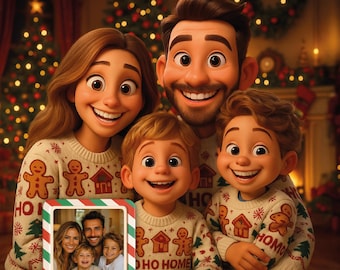 Personalized Pixar Style Christmas Portrait | Cartoon Portrait from Photo | Family, Couples & Pets (Digital file)