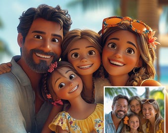 Custom Cartoon Animation Portrait Pixar-Style Portrait from Photo Personalised Family Portrait in Pixar Cartoon Style Couple Digital File