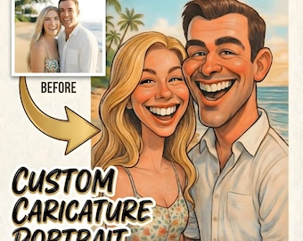 Custom Caricature Portrait from Photo, a Funny Cartoon Illustration for Couples or Families Digital Download