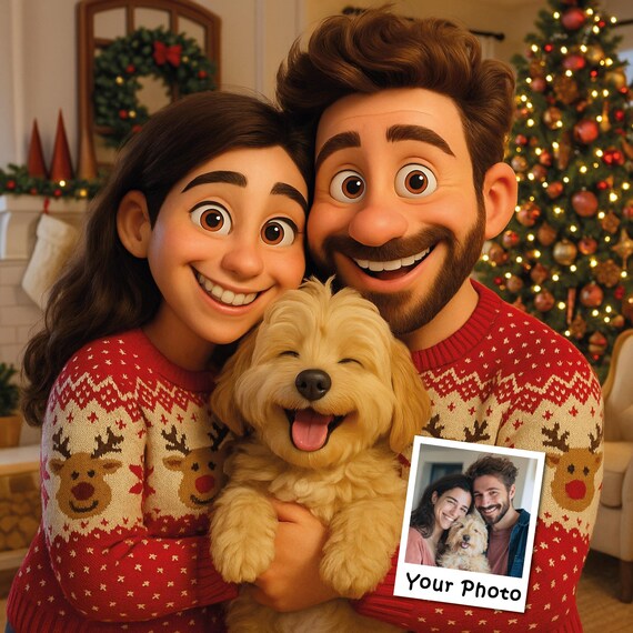 Custom Cartoon Portrait Personalised Christmas Gift Pixar Style Portrait from Photo Digital Portrait Gift for Christmas Personalised Cartoon