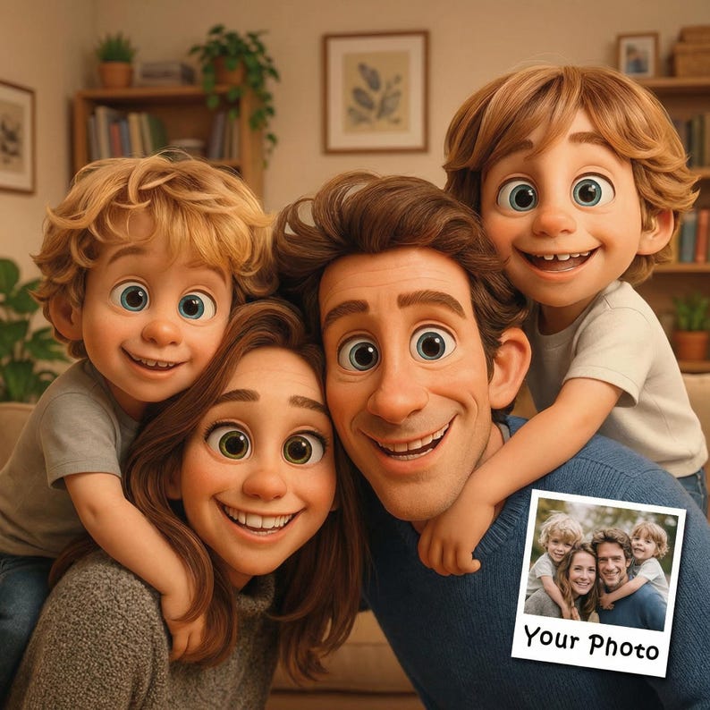 Custom Cartoon Portrait Personalised Gift Pixar Style Portrait from Photo Digital Personalised Cartoon Illustration image 3
