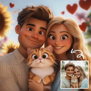 Custom Cartoon Portrait, Personalised Couple Gift, Cartoon Style Couple, Pixar Style Portrait from Photo, Customized Digital Download Art
