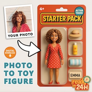 Personalized Toy Figure Starter Pack Gift, Custom Action Figure Portrait from Photo in Toy Box Style, Digital Blister Pack Character Design