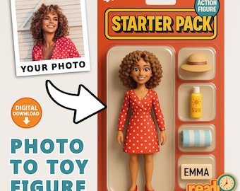 Personalized Toy Figure Starter Pack Gift, Custom Action Figure Portrait from Photo in Toy Box Style, Digital Blister Pack Character Design