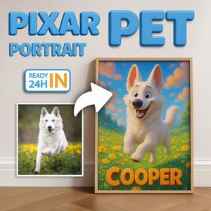 Personalized Pet Cartoon Portrait, Custom Pixar Pet Portrait, Dog Cartoon Portrait Cat, Custom Wall Art for Pet Lovers, Pet Art illustration