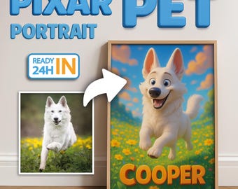 Personalized Pet Cartoon Portrait, Custom Pixar Pet Portrait, Dog Cartoon Portrait Cat, Custom Wall Art for Pet Lovers, Pet Art illustration