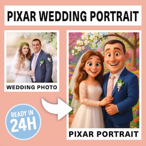 Custom Wedding Cartoon Portrait, 1st wedding anniversary Gift for Him, Personalized Pixar Wedding Portrait from Photo, Wedding Gift for Her