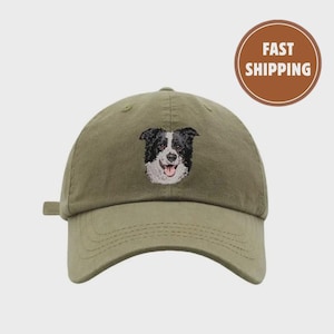 Casquette personnalisée brodée avec portrait d'animal de compagnie : Casquette de baseball personnalisée avec dessin au trait de chien