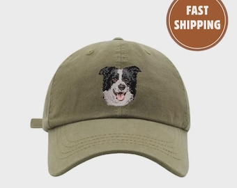 Custom Embroidered Pet Portrait Hat: Personalized Dog Line Art Baseball Cap