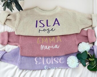 Embroidered Name Baby Sweater: Cotton Knit Personalized Toddler Sweatshirt