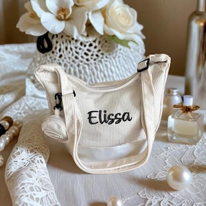 Personalisierte gestickte Name Cord-Schultertasche, vielseitige Pendeln Crossbody-Einkaufstasche mit großer Kapazität, stilvolle Cord-Einkaufstasche