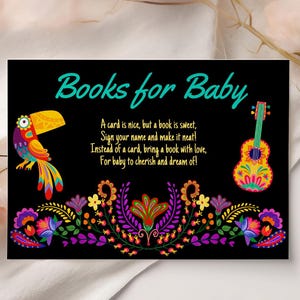 Mexicaanse Fiesta Boeken voor Baby Shower Uitnodigingskaart, Muchachitos Talavera thema bewerkbare Canva-sjabloon Spaanse verjaardagsfeestje uitnodigen opmerking