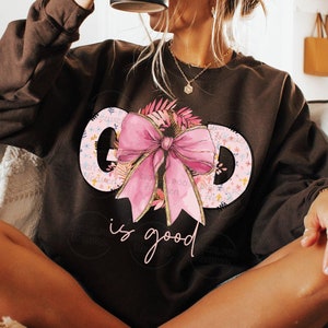 God is Good Bible Verse Christian Png, Christian Faith Coquette Bow Png, Pink Coquette Floral Png Digital File, Christian Coquette Bow Png