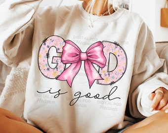 Christian God is Good Sublimation Bible Verse Png, Religious Christian Floral Gift For Her, Christian Pink Coquette Bow Png Instant Download