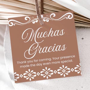 Cielito Lindo Baby Shower Square Favor Tag, Papel Picado Terracotta Editable Canva Template, Mexicano Talavera Party Guest Thank You Label