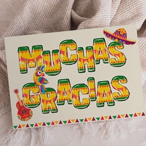 Mexicaans Fiesta-feestthema, Muchas Gracias bewerkbare canva-bestandssjabloon, Spaanse babyshower Guess-waardering, Talavera-verjaardagskaart
